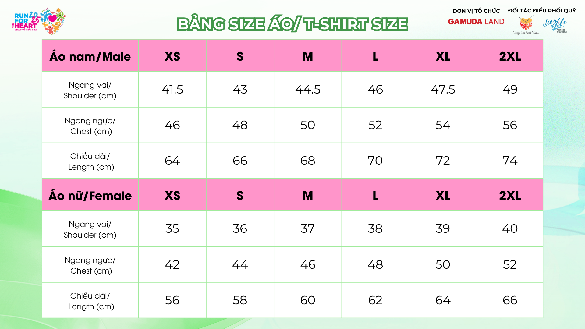Bảng Size áo Run For The Heart 2025