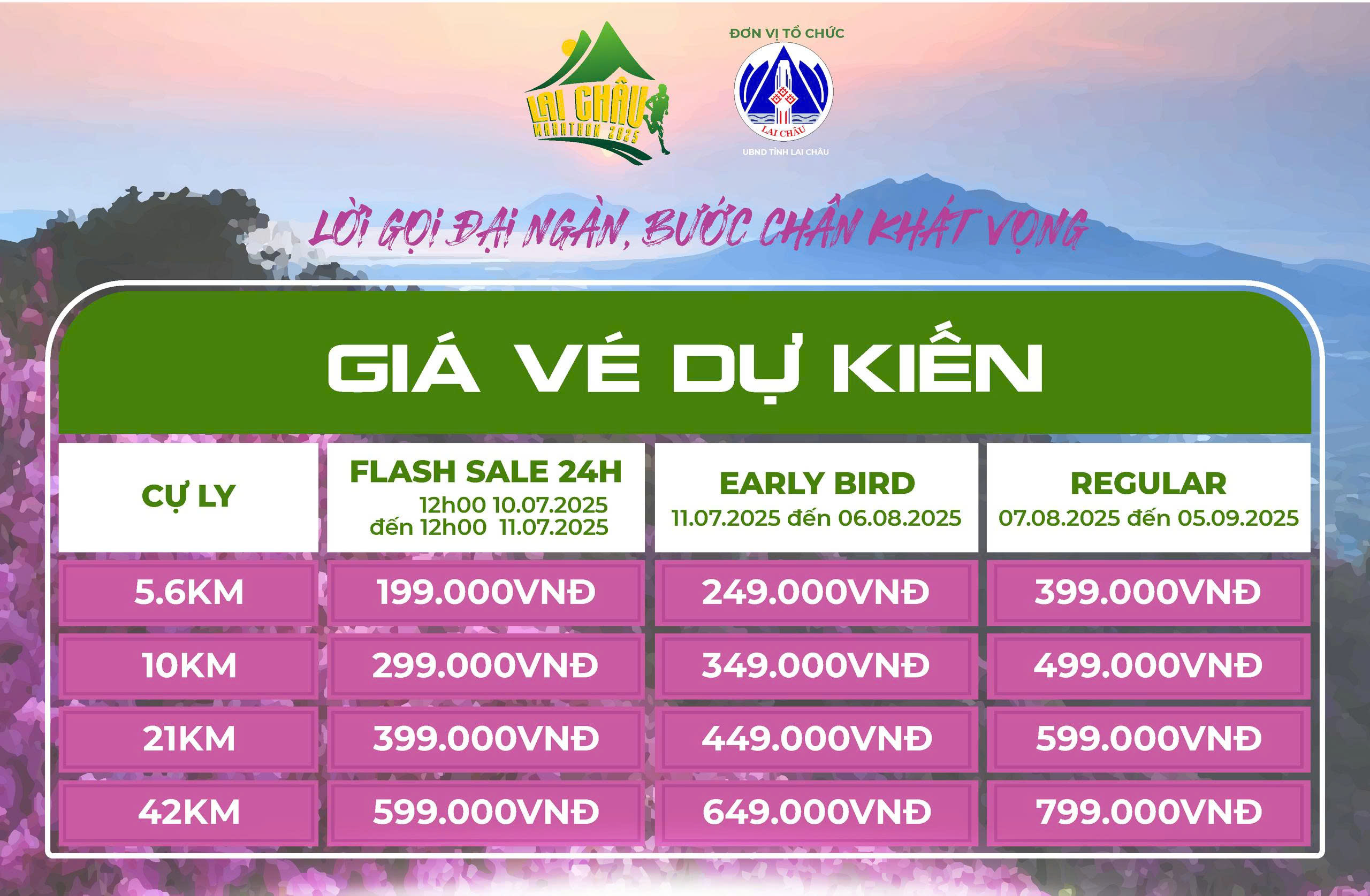 Bảng giá vé Giải Marathon Lai Châu 2025