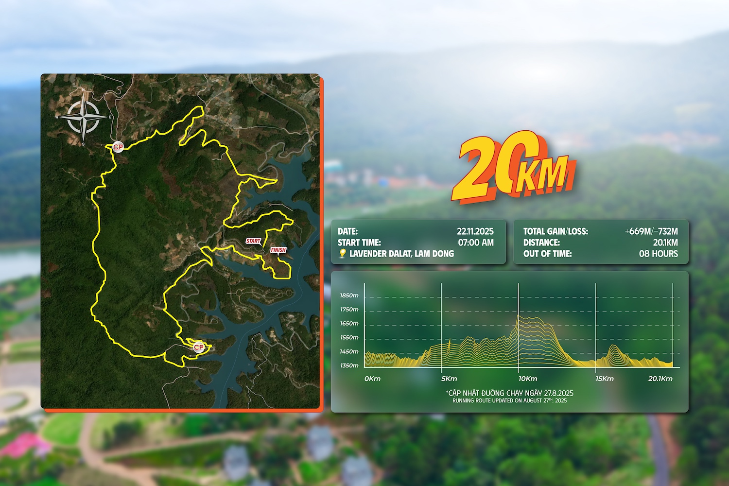 Vietnam Highlands Trail 2025: Chinh phục 4 ngọn núi thiêng Lâm Đồng 2 Sơ đồ đường chạy 20KM Vietnam Highlands Trail 2025