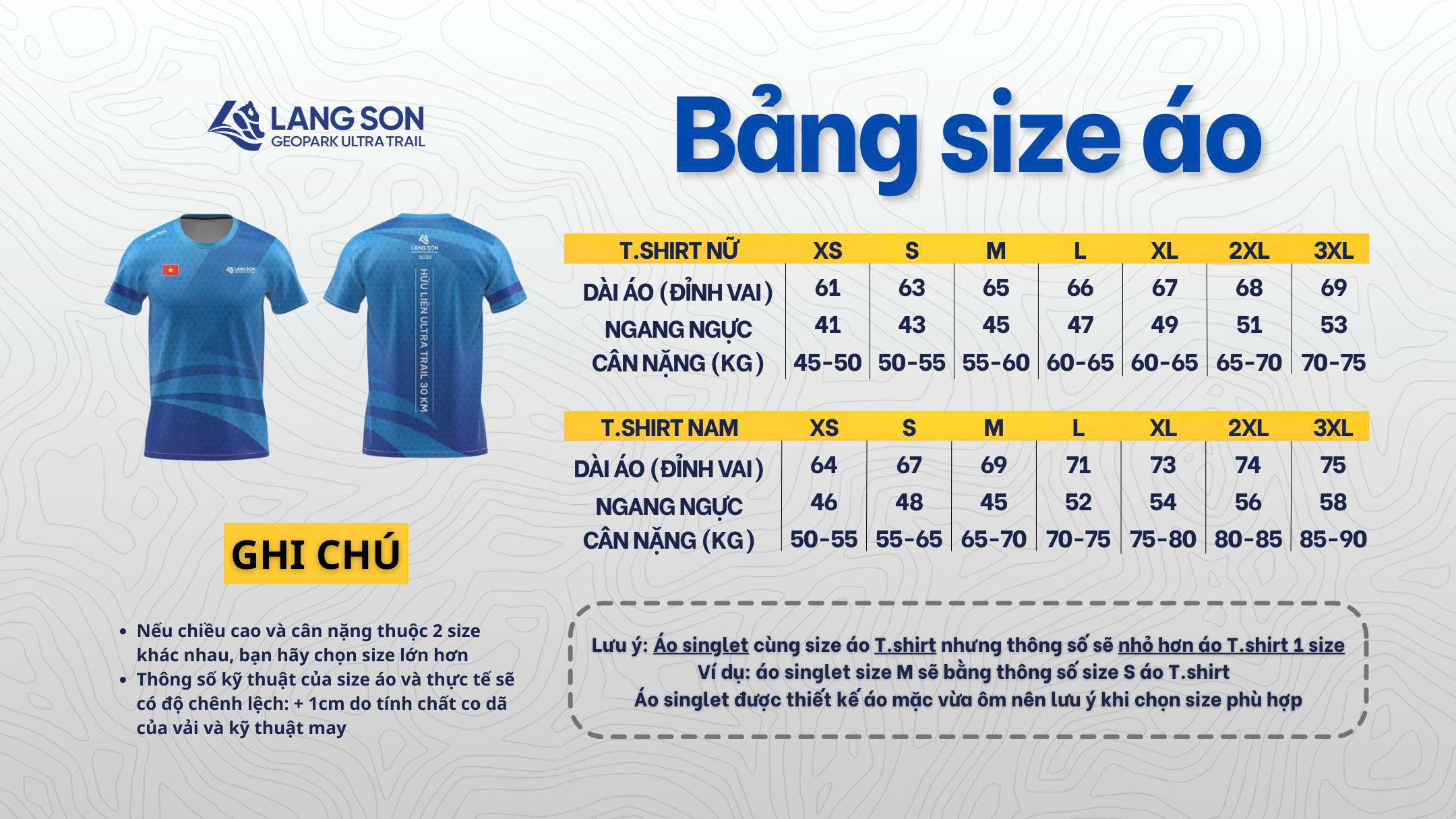 Bảng size áo Lạng Sơn Geopark Ultra Trail 2025