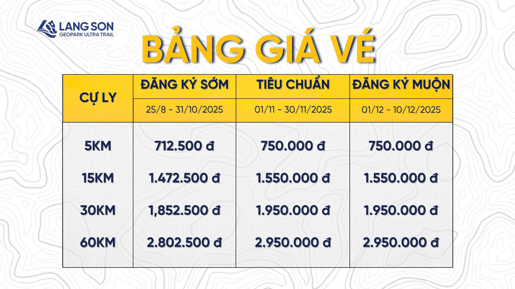 Bảng giá vé Lạng Sơn Geopark Ultra Trail 2025