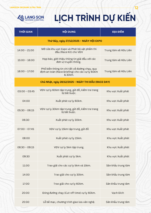 Lạng Sơn Geopark Ultra Trail 2025: Chinh Phục Miền Di Sản Hùng Vĩ 3 Lịch trình sự kiện chi tiết Lạng Sơn Geopark Ultra Trail 2025